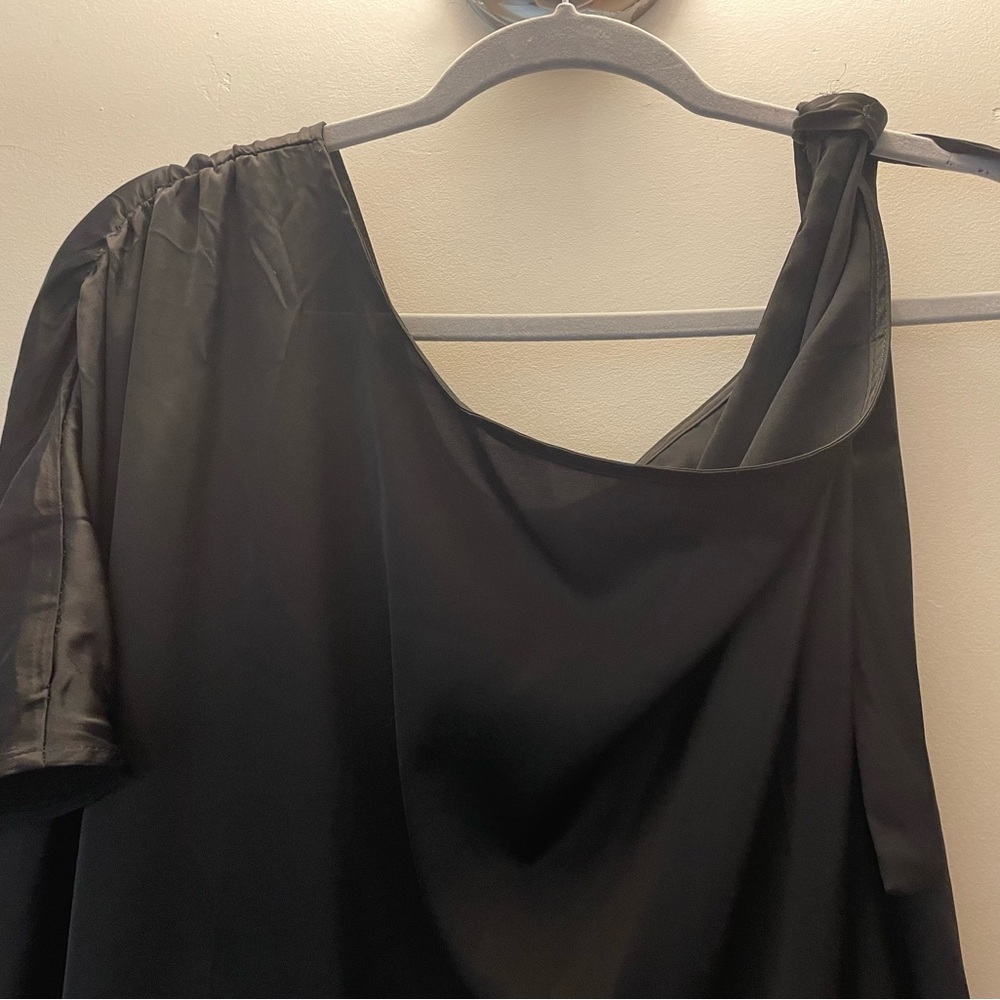 Elegant Black satin One-Shoulder Blouse